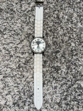 Geneva Silver Dial Watch with White Silicone Strap